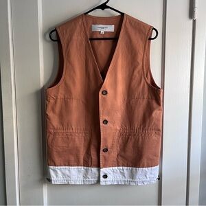 Button Up Two-Tone Vest - Clay and White Cotton